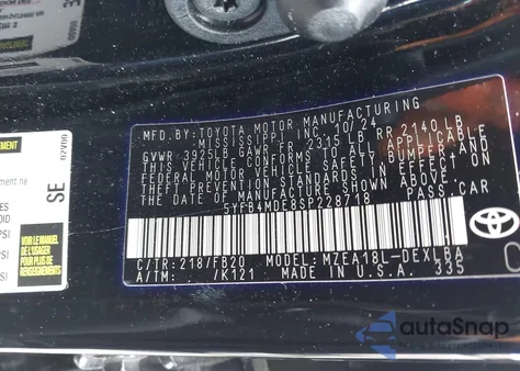 2025 Toyota Corolla Le from USA, damaged, VIN 5YFB4MDE8SP228718